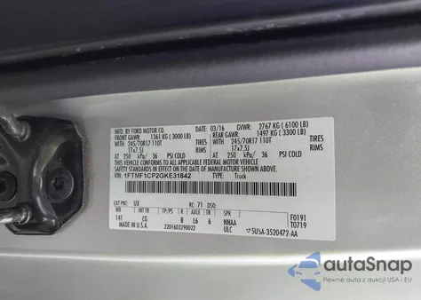 2016 Ford F-150 Xl из США, поврежденный, VIN 1FTMF1CP2GKE31842